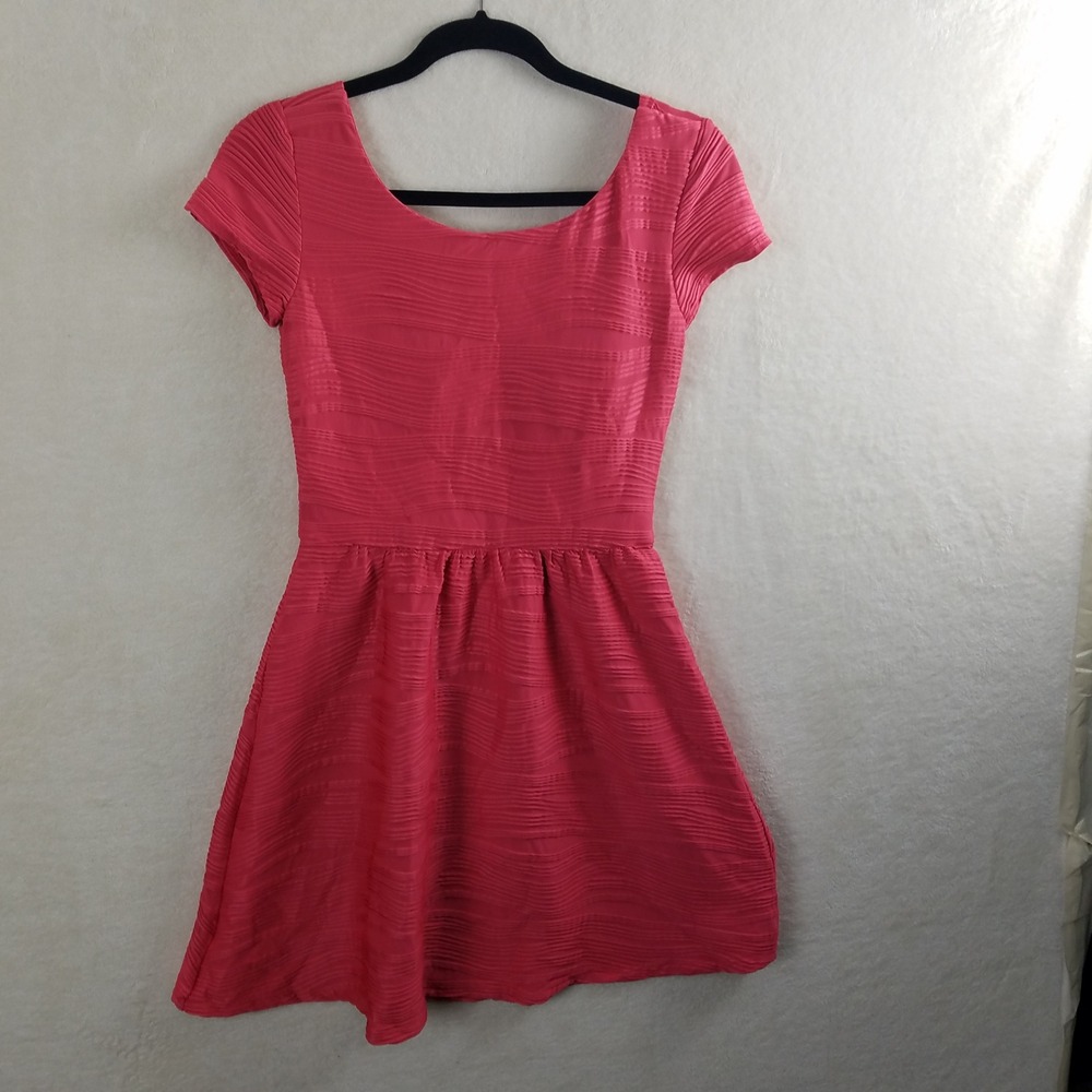 Flare Mini Dress B Darlin Pink‎ W 8 Textured Fit Cap Sleeve Square Neck Zip Back